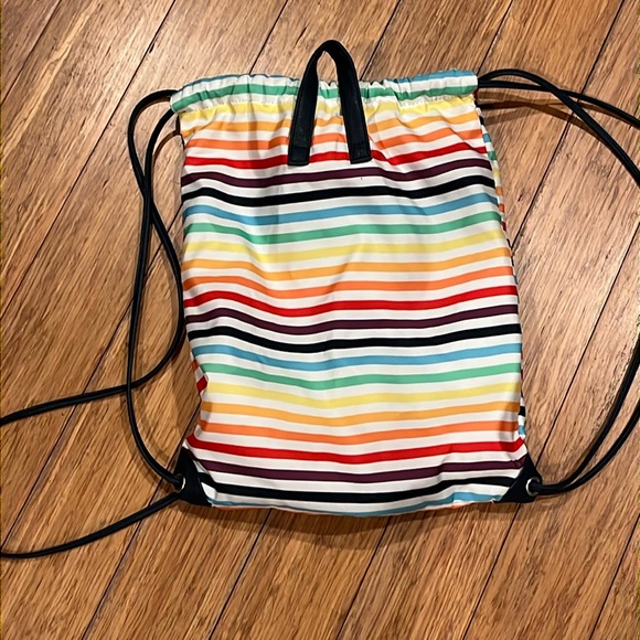 RAINBOW striped BAG drawstring backpack 12”x 15” blue lining polyester new light - Picture 2 of 9